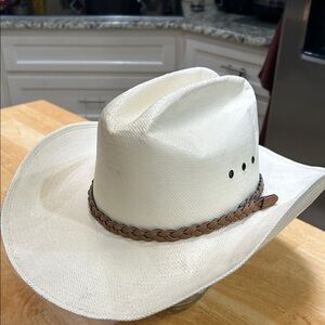 Classic Straw Natural Color Cowboy Hat with Tan Braided Band